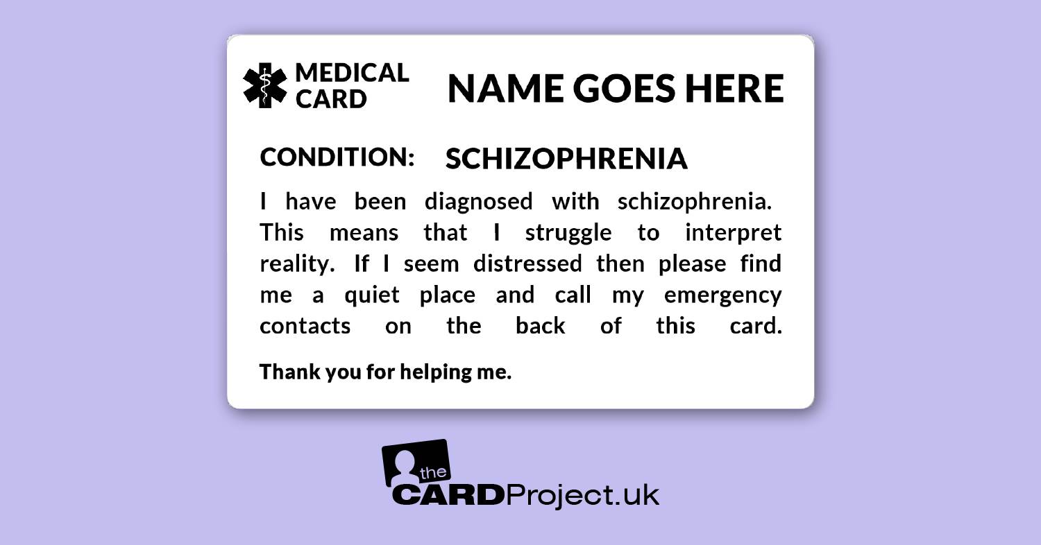 Schizophrenia Awareness Mono Medical ID Alert Card, Mental Health Disorder Emergency Card 